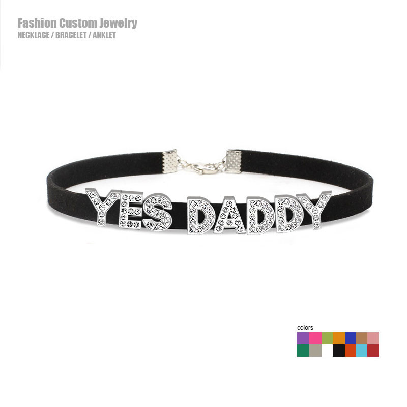 Crystal Choker Necklace - Sexy Rhinestone Letters YES DADDY Choker