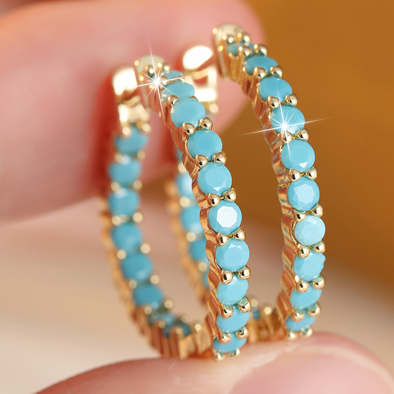Turquoise Stone Ring - Ethnic Inlaid Imitation Turquoise Hoops Women's