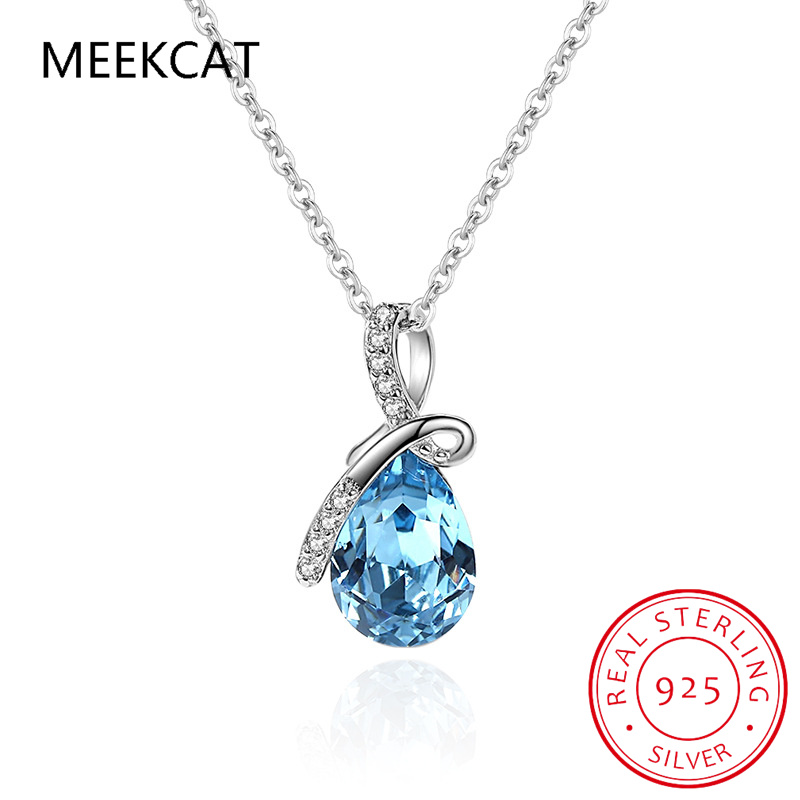 Crystal Choker Necklace - Pear Cut Natural Blue Topaz 925