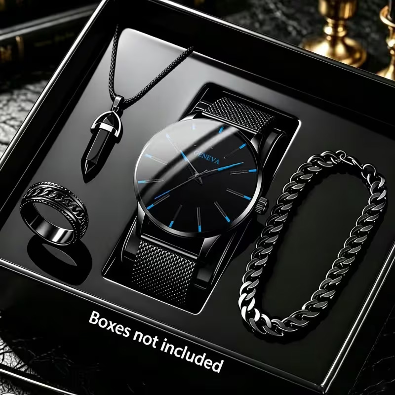 Jewelry Watches Men - 4-Piece Set of Men's Sporty, Fashionable,