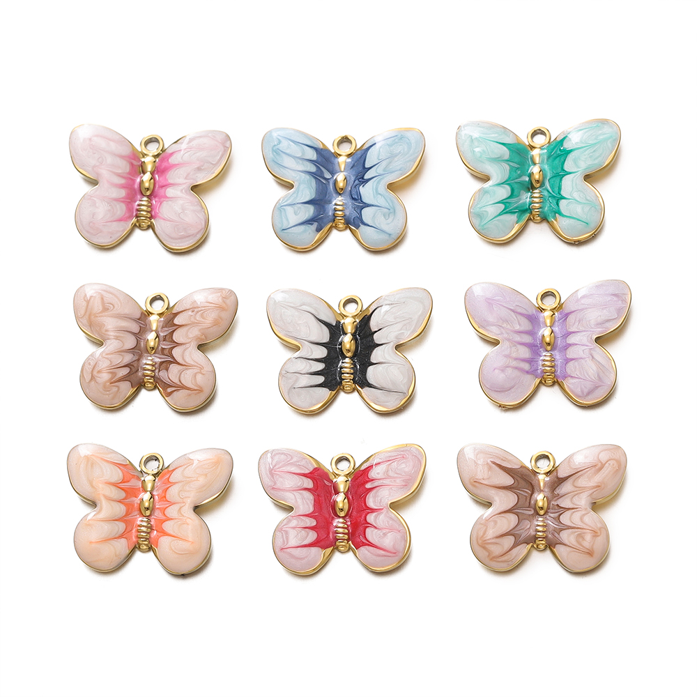 Butterfly Pendant Necklace - 2pcs/lot Colorful Enamel Butterfly Charms Pendant
