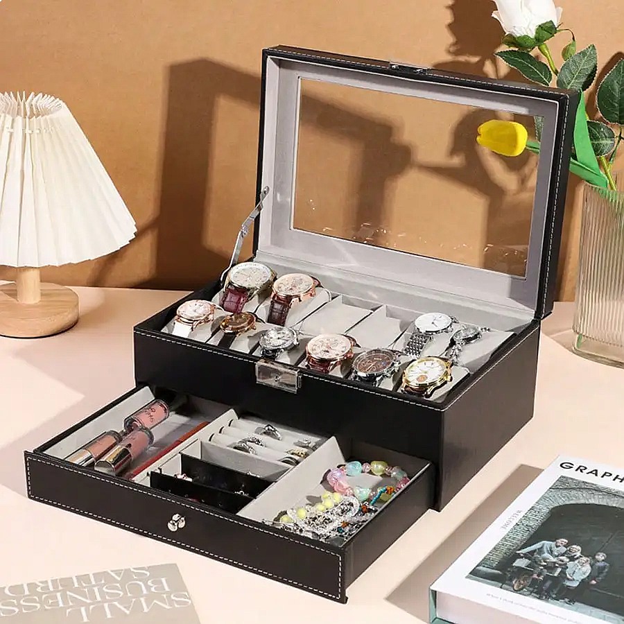12-Slot Watch Box with Drawer, - Jewelry Watches Men recension och pris