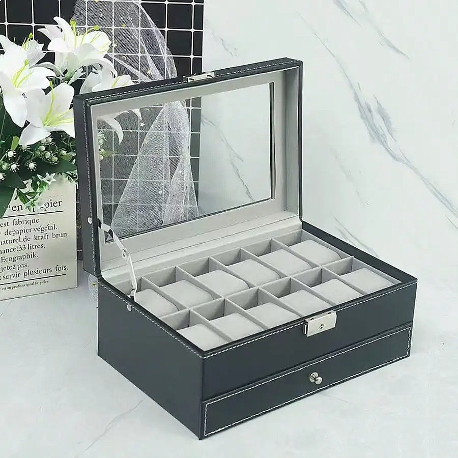 12-Slot Watch Box with Drawer, - Jewelry Watches Men recension och pris